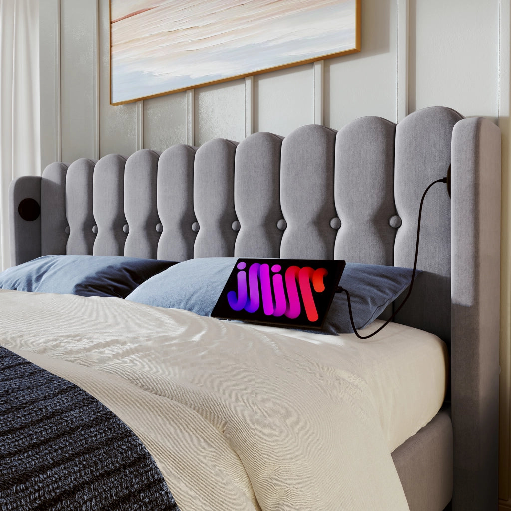 Letto matrimoniale imbottito 180x200 cm grigio