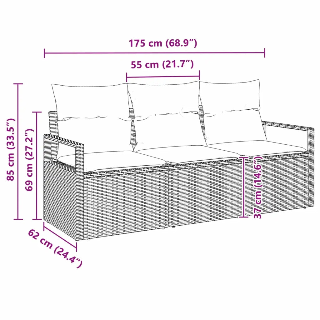 Set di divani 3 pcs Marrone polyrattan 3346244