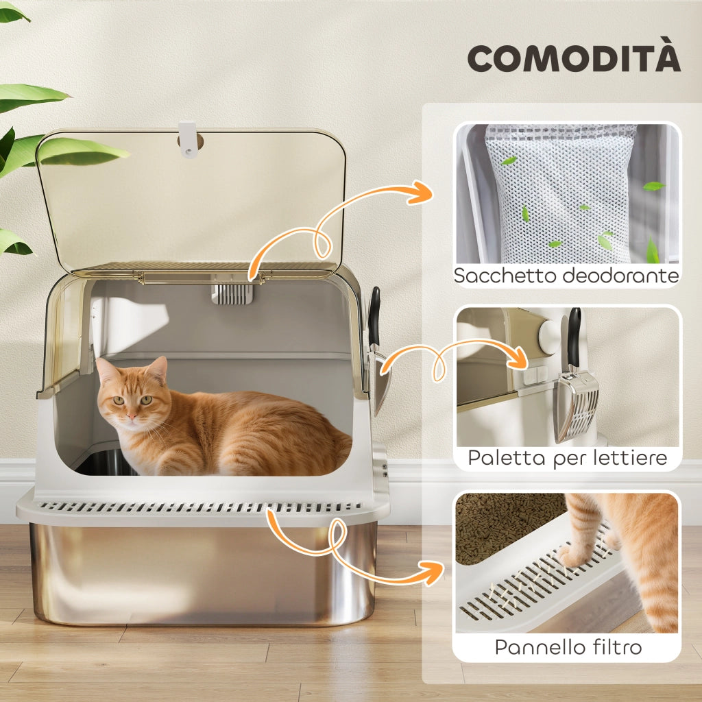 Lettiera Chiusa per Gatti XXL a 2 Porte 70x50x46,5 cm Vaschetta in Acciaio Inox Grigio