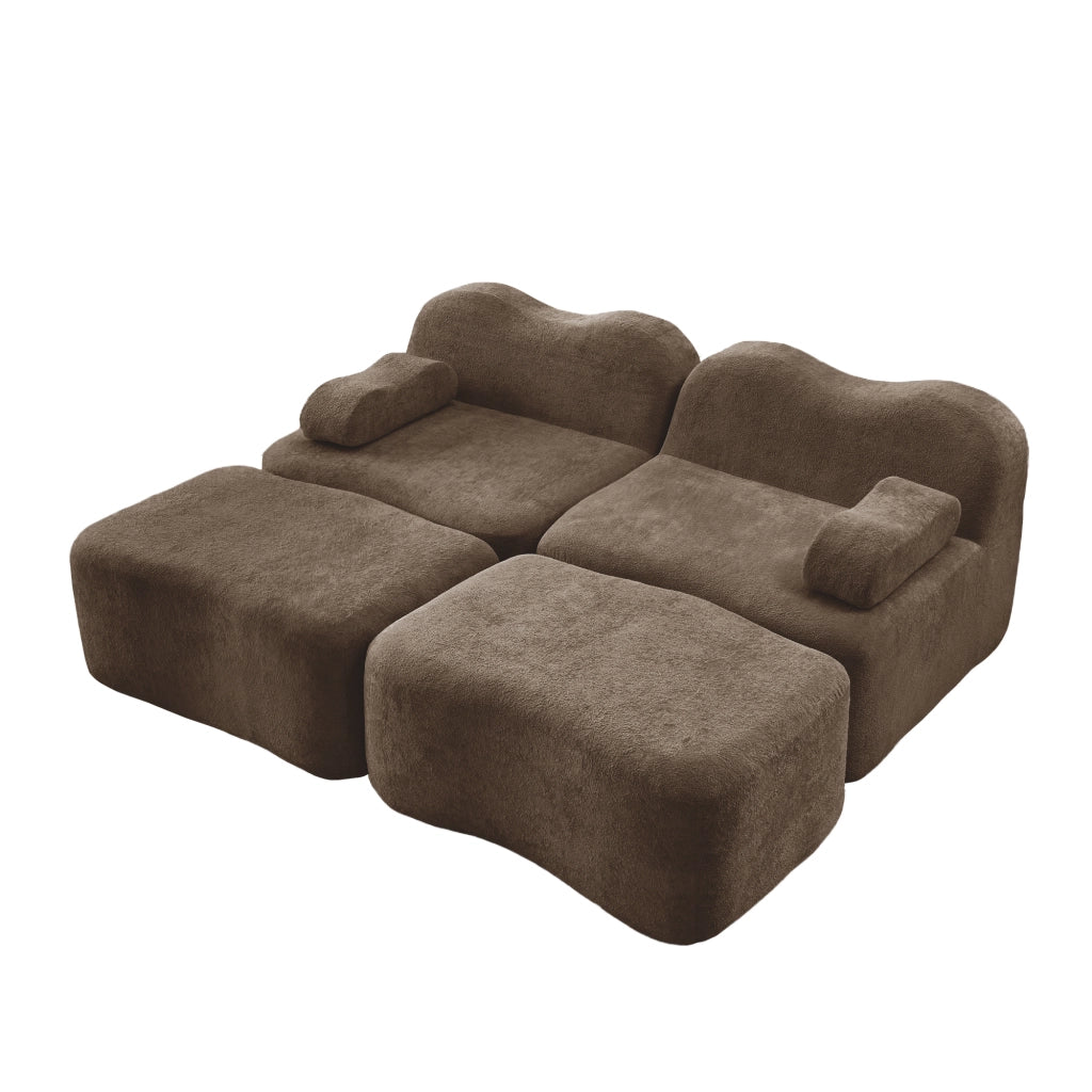 Divano Modulare 2 Posti con 2 Ottoman ¨C MINIMAL ¨C Tessuto Marrone, Braccioli Mobili