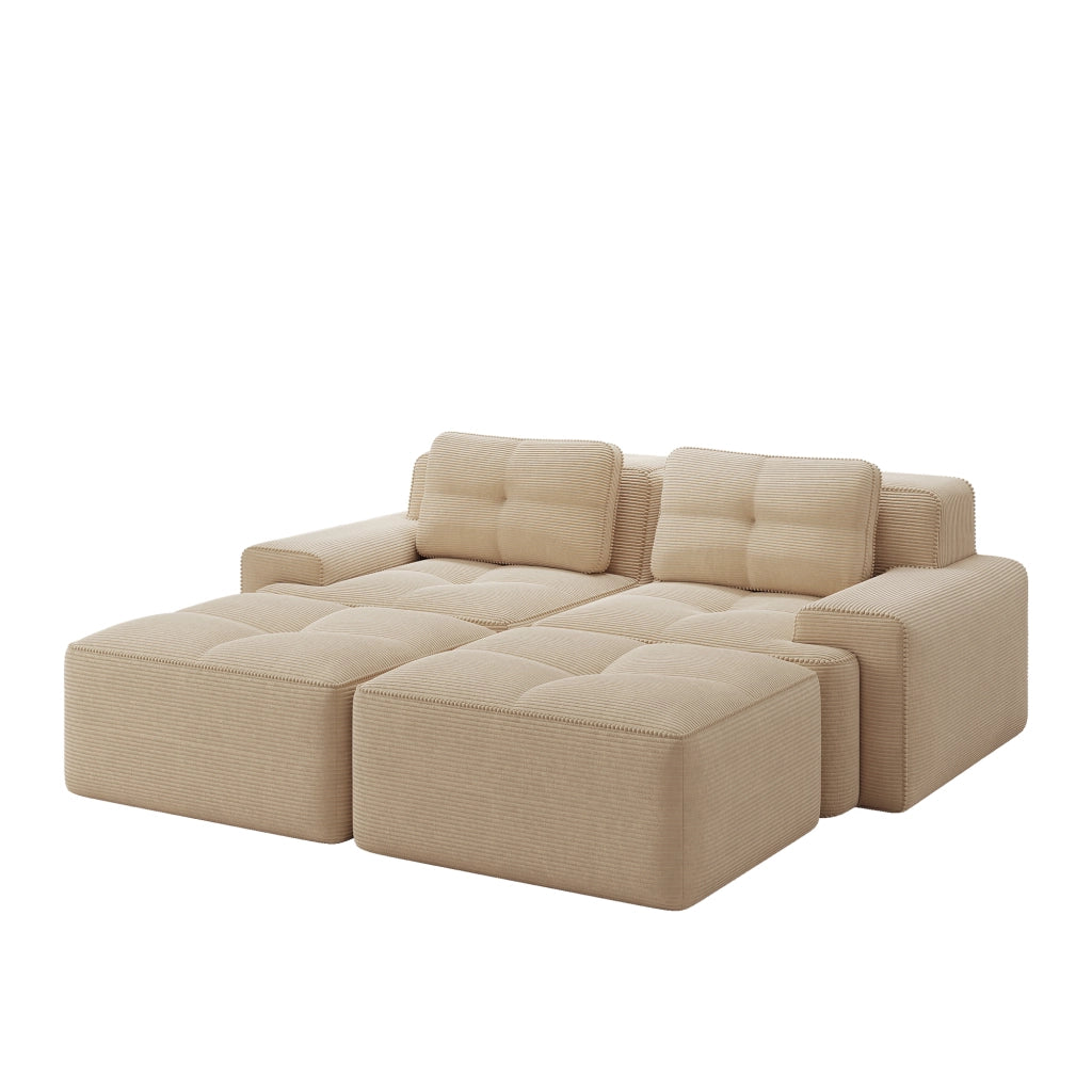 Divano Modulare a U con Ottoman ¨C MINIMAL ¨C Velluto a Coste, Beige, 2 Posti