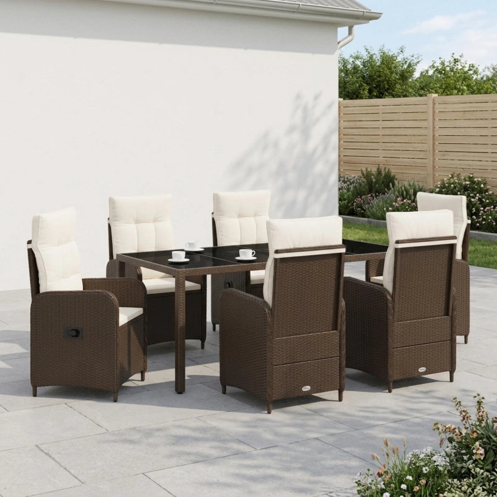 Set da pranzo per esterni 7 pz Marrone e Bianco Crema 3422318