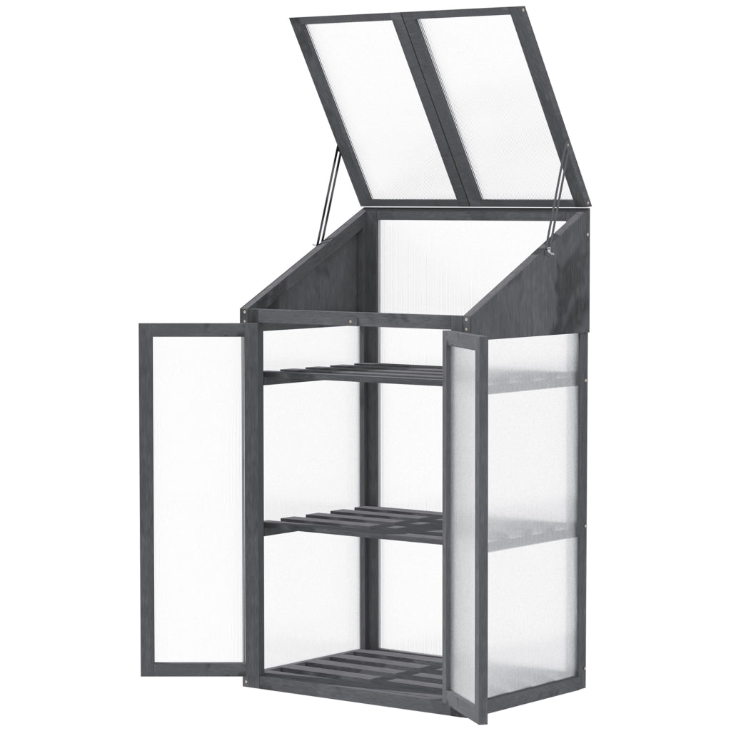 Serra Mini da Giardino in Legno con 3 Ripiani ¨C Minimal ¨C Grigio 70x50x120 cm