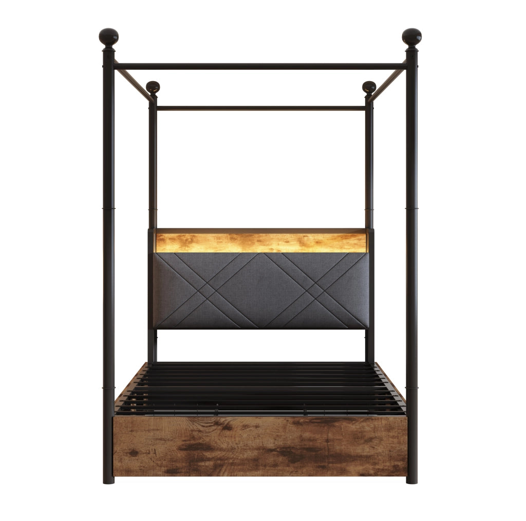 Letto singolo multifunzione 90x190 con LED, USB/Type-C e contenitori