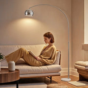 Lampada da terra ad arco argento con base in marmo, 167 cm, attacco E27