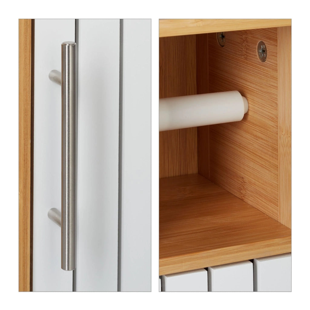 Mobile portaoggetti stretto per bagno 85 x 25 x 15 cm con anta magnetica in stile moderno in MDF bianco 13_0013312