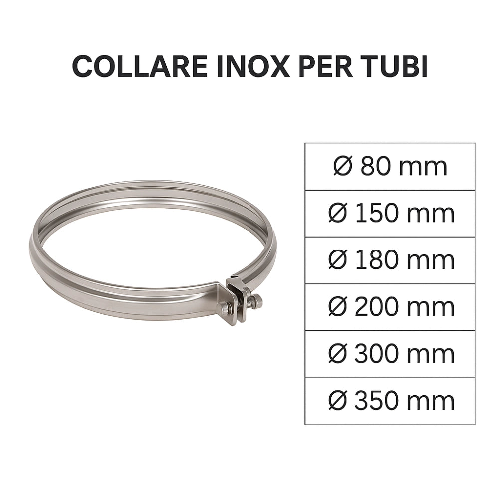 Fascetta bloccaggio monoparete acciaio inox canna fumaria collare tubature *** misura Ø 350 mm, confezione 1