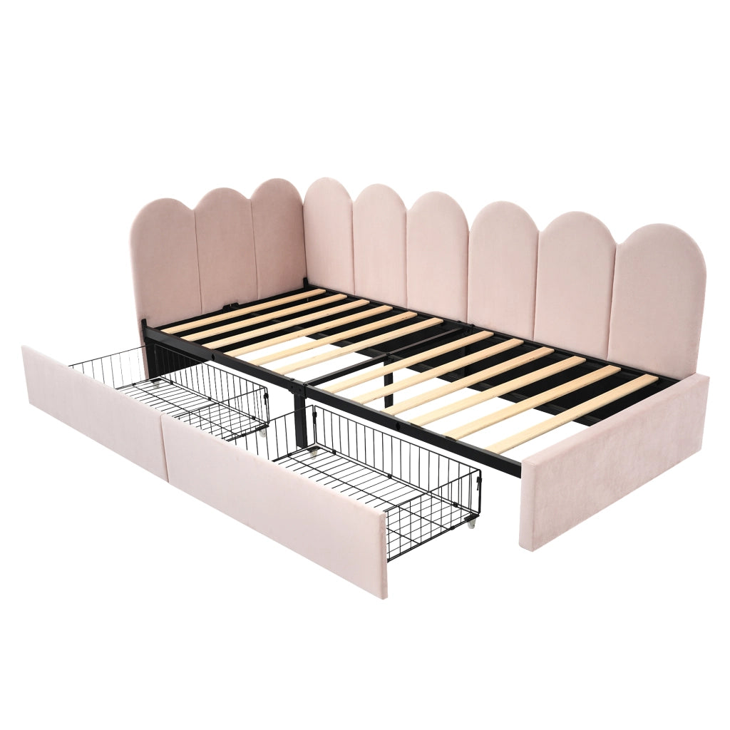 Letto singolo 90x190 cm rosa con due cassetti