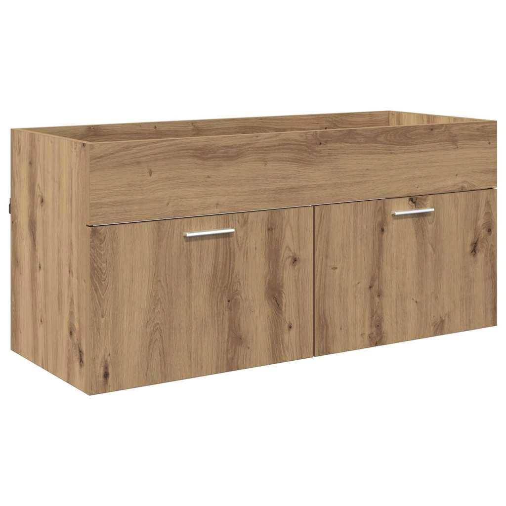 Mobiletto da bagno moderno sospeso con 2 ante 100 x 38,5 x 46 cm finitura rovere ingegnerizzato fatto a mano 02_0056321