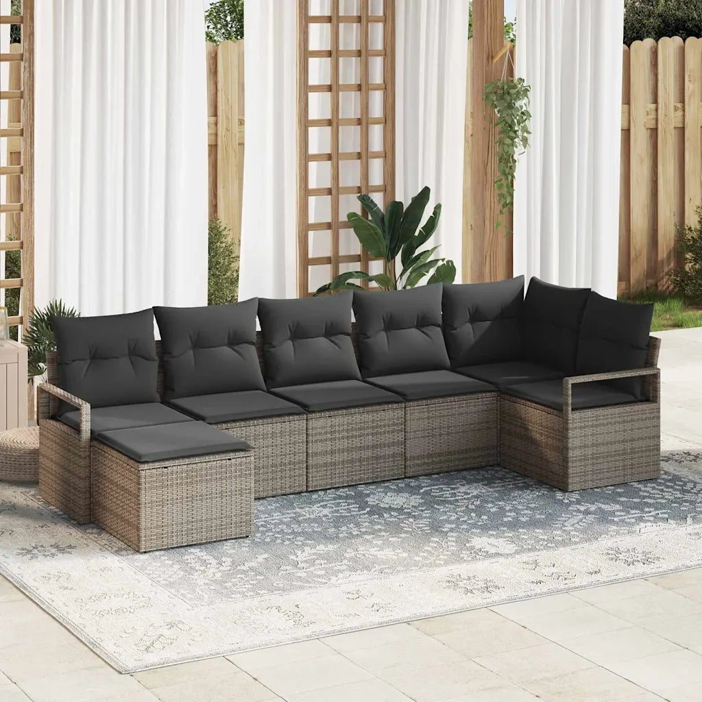 Set di divani con cuscino 7 pcs Grigio polyrattan