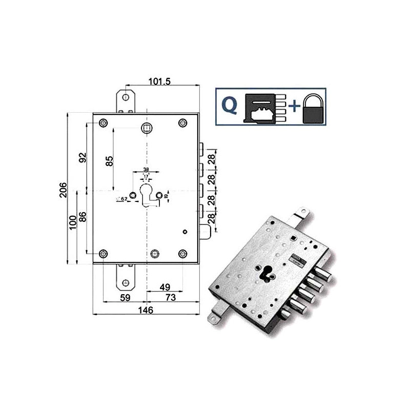 Serratura Sic.Triplice Sx 89845 Mottura