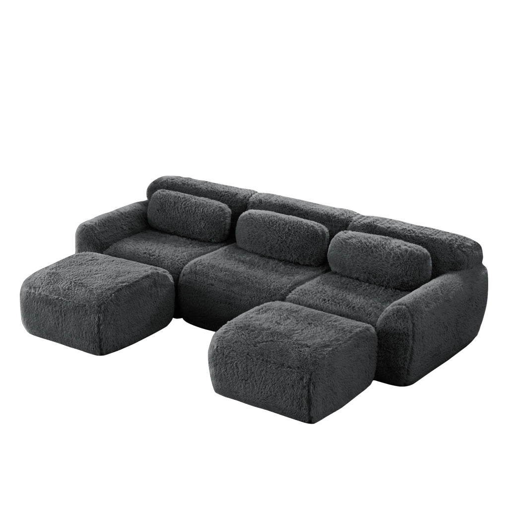 Divano Modulare a U con Cuscini, Tessuto Morbido ¨C MINIMAL ¨C Grigio