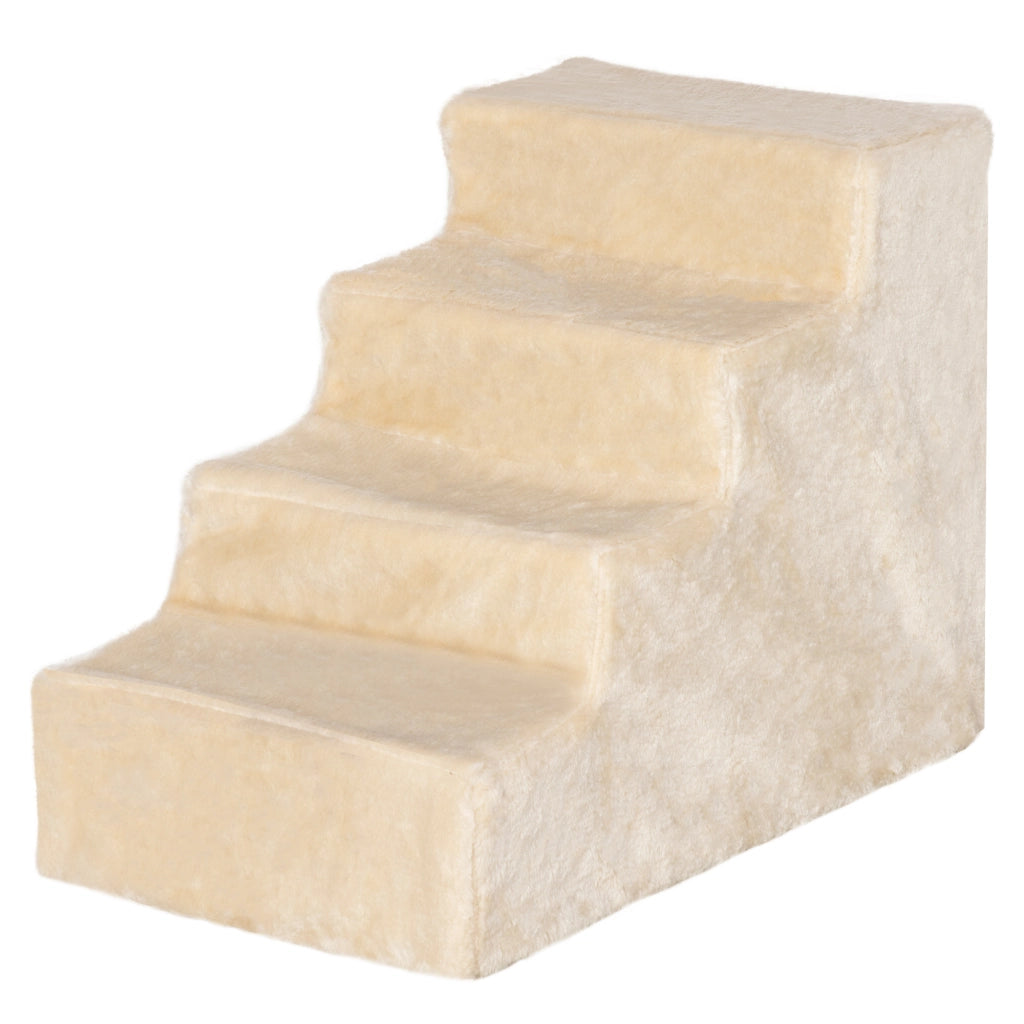 Scaletta per Cani Portatile a 4 Gradini, in Tessuto Vellutato Sfoderabile e Truciolato, 60x35x44 cm, Beige