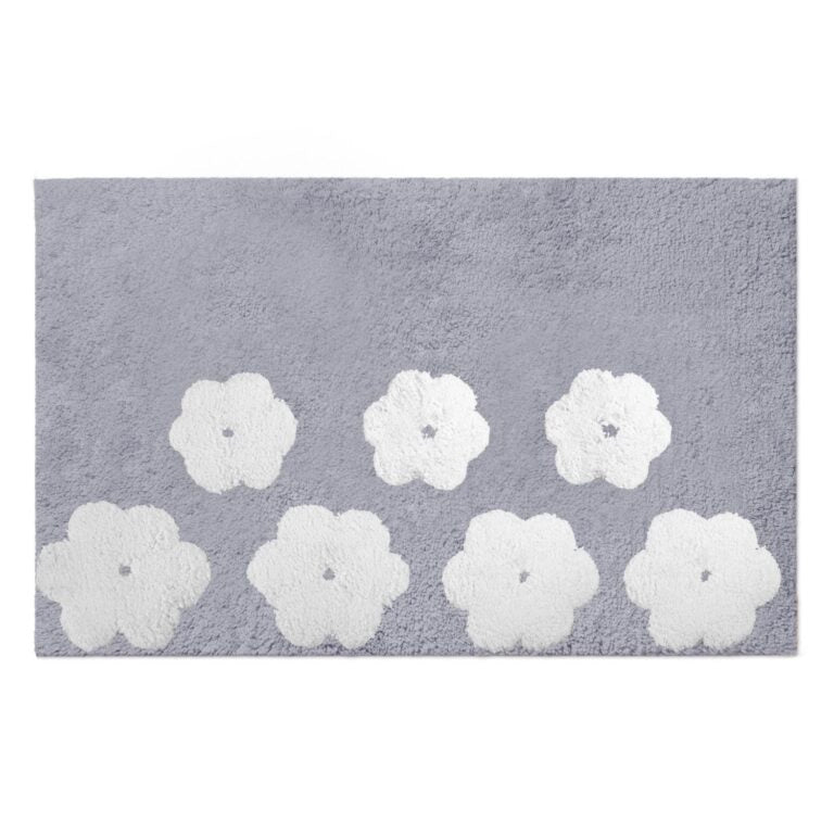 Tappeto bagno fiori color perla antiscivolo cm 50x80