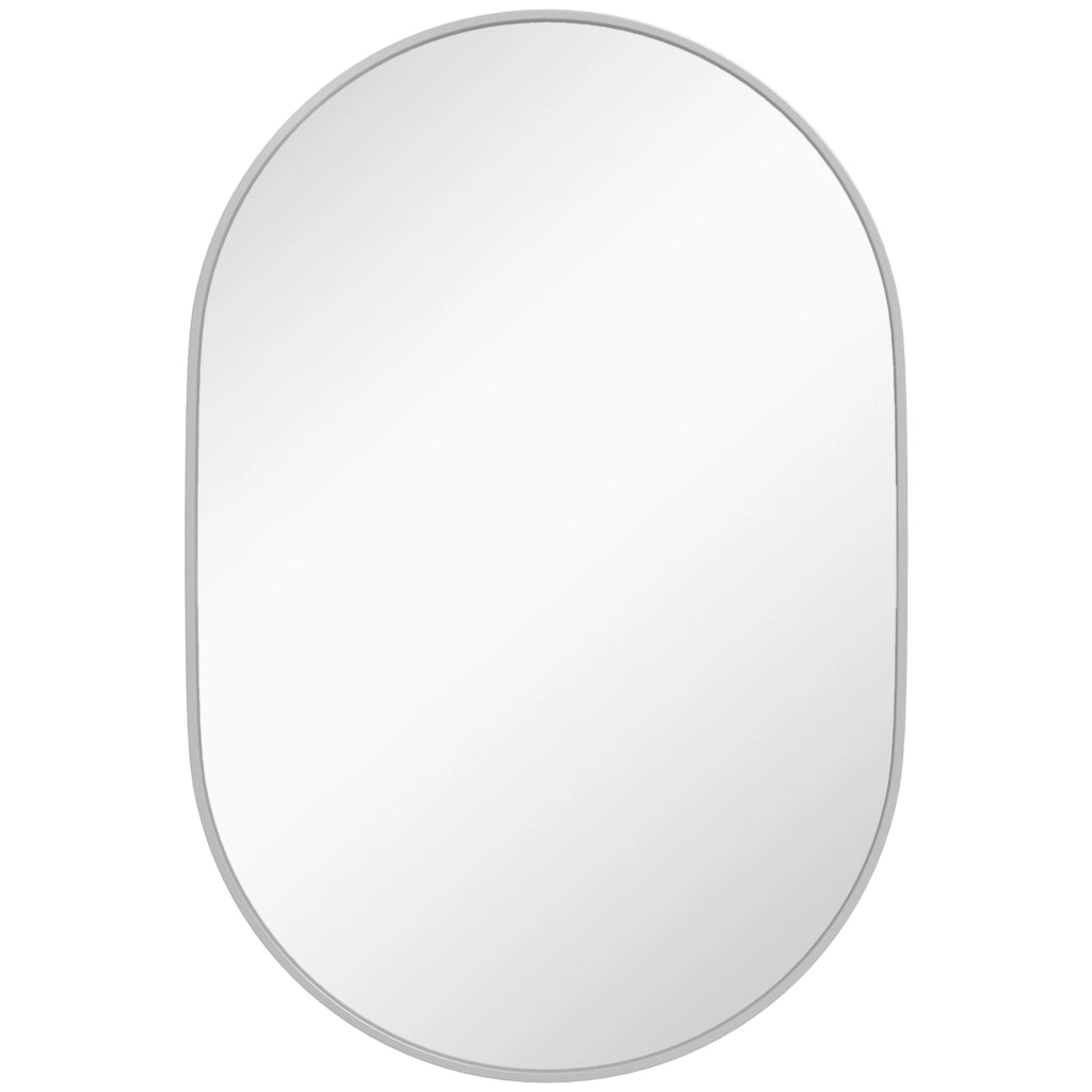 Specchio da Bagno Ovale con Cornice in Alluminio ¨C Minimal ¨C Argento 60x90 cm