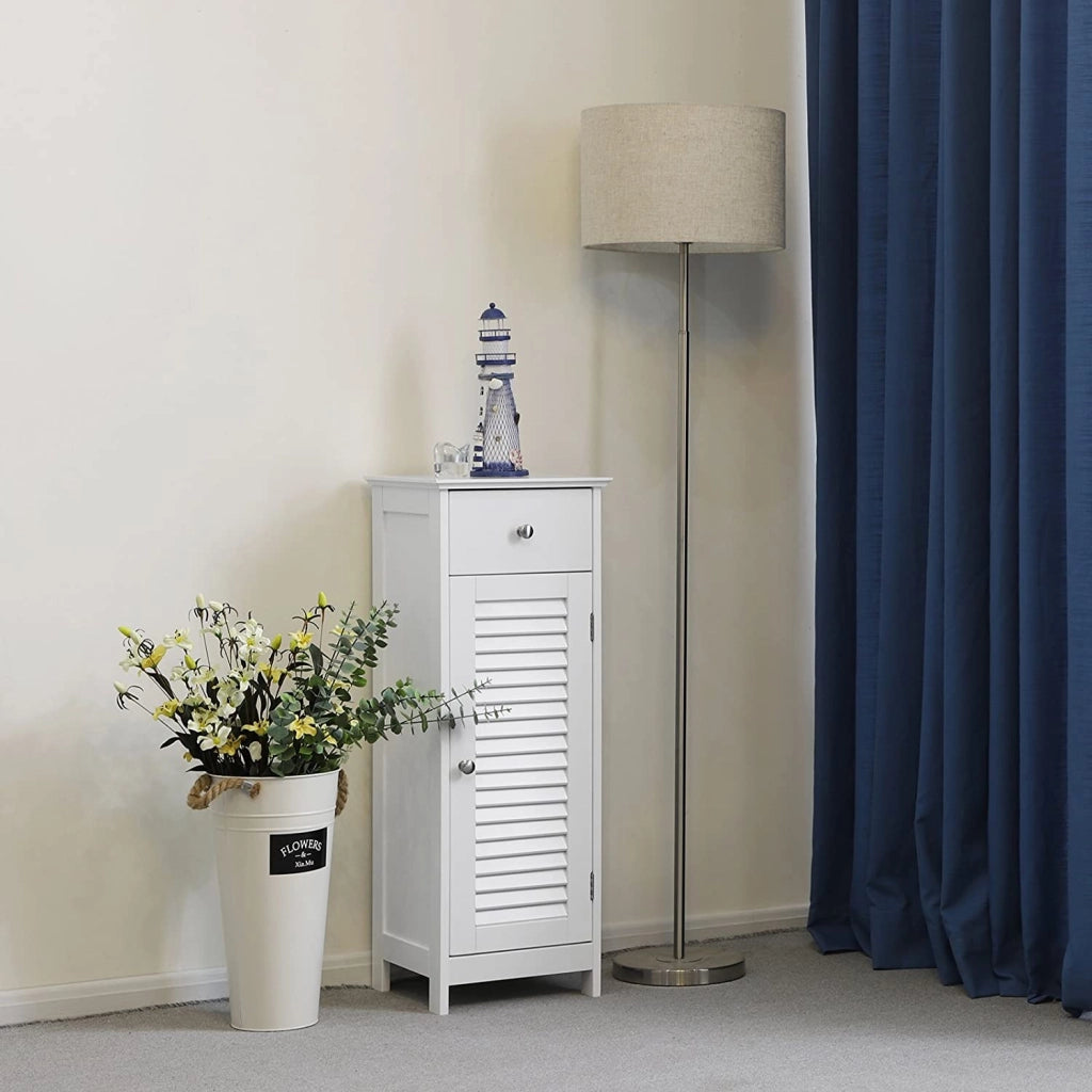 Mobiletto da bagno Valora BBC43WT in MDF bianco, design salvaspazio