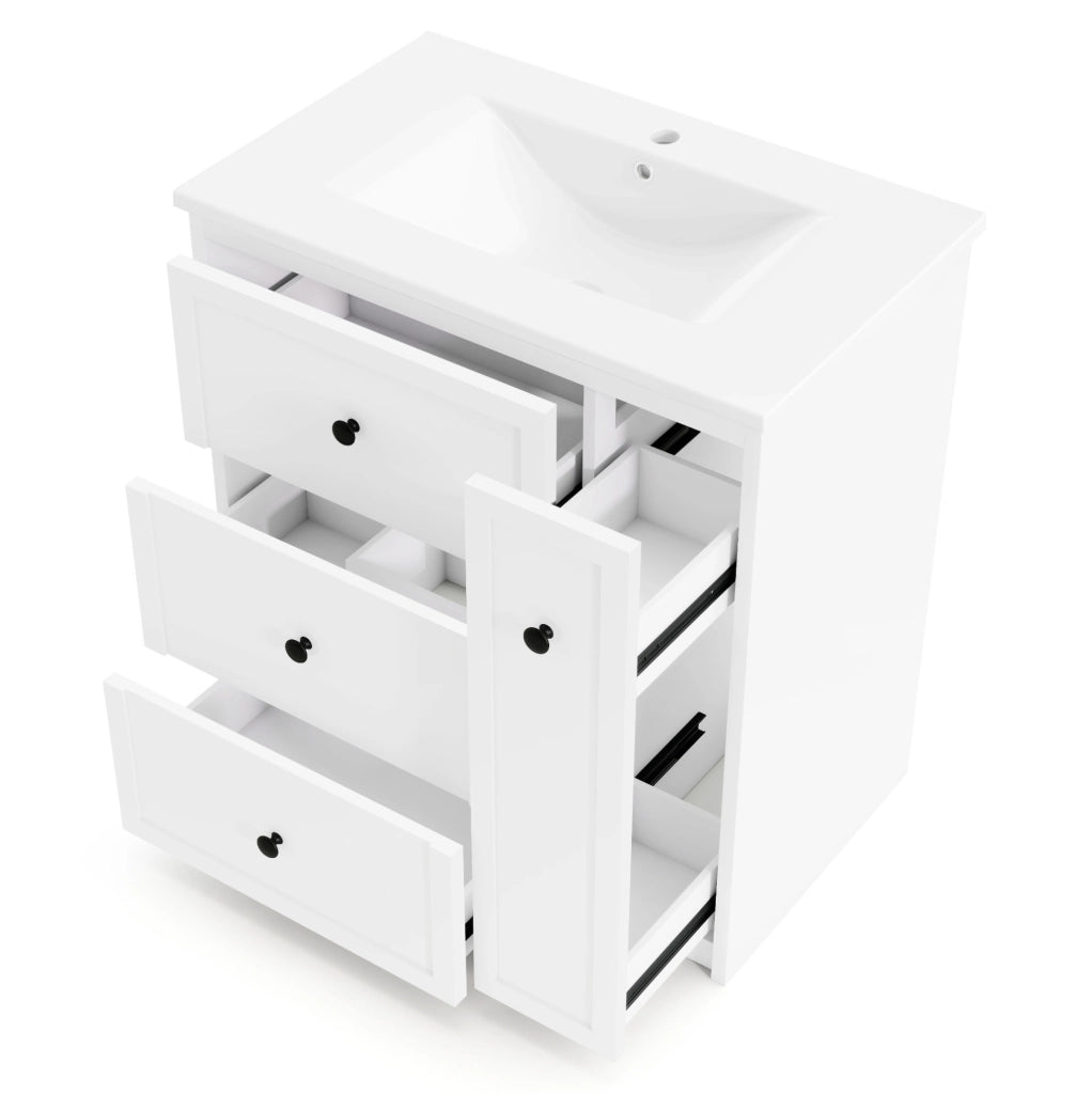 Mobile bagno bianco 76x46x82 cm con lavabo in ceramica integrato e 4 cassetti ampi
