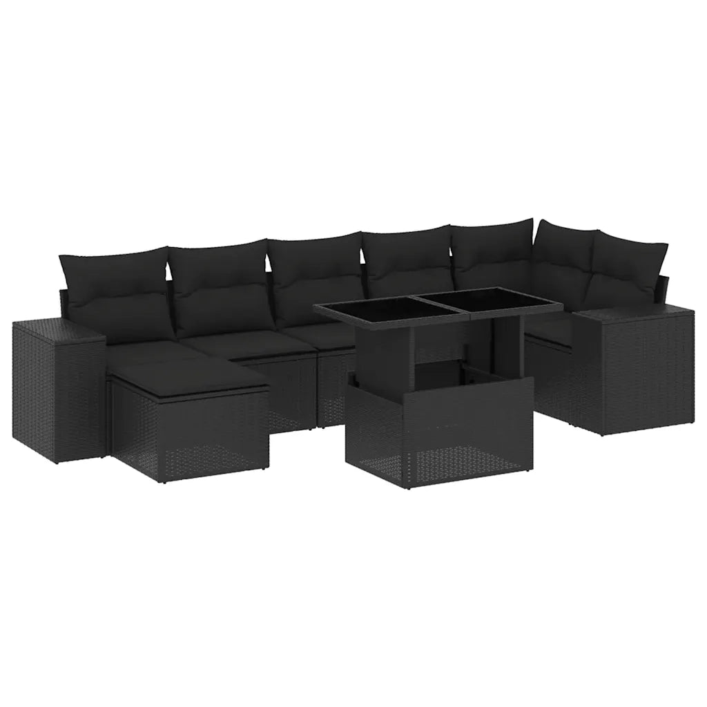 Set Divani da Giardino con Cuscini 8 pz Nero in Polyrattan