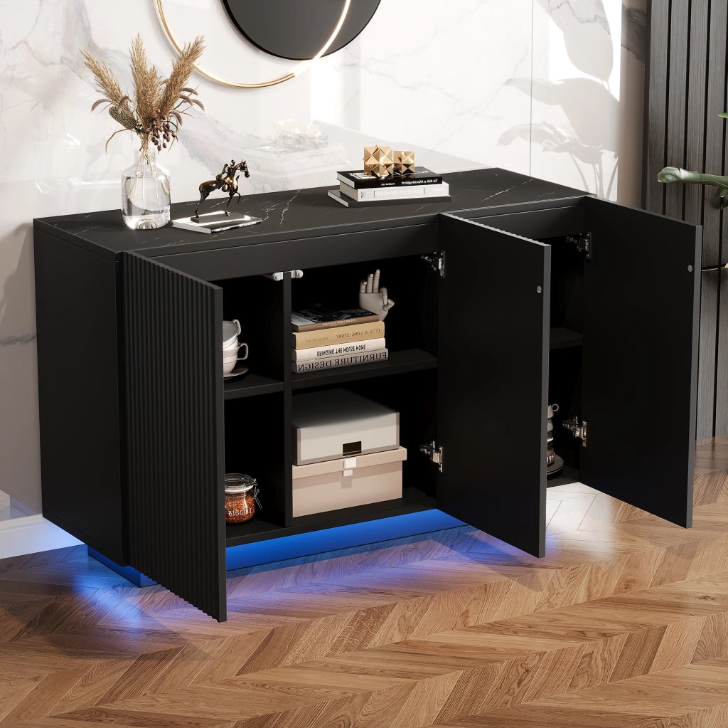 Sideboard LED 120 cm nero in MDF con controllo Bluetooth