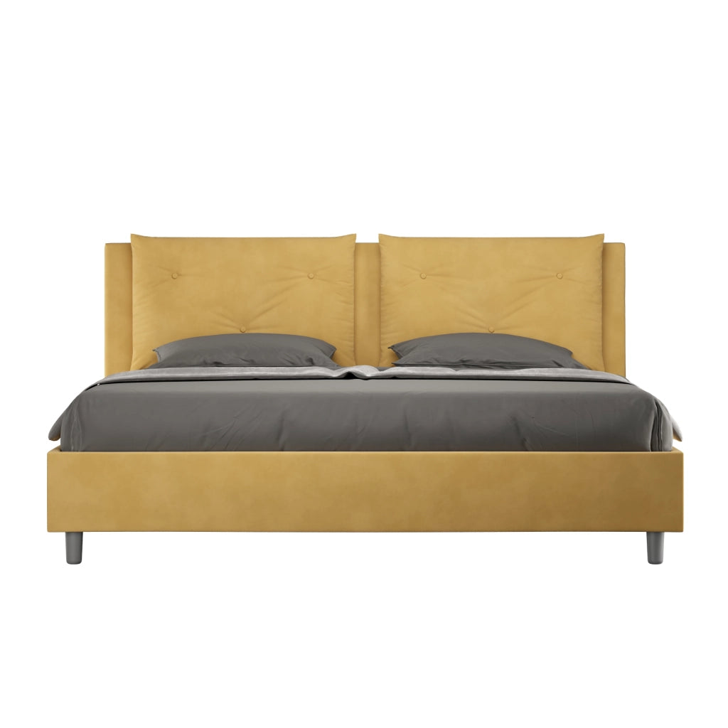 BS COM Letto matrimoniale king size senza rete imbottito 200x200 microfibra ocra