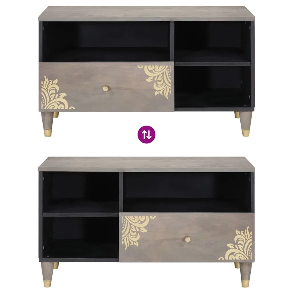 Mobile TV Grigio 80 x 33 x 46 cm Legno di mango massello 4018789