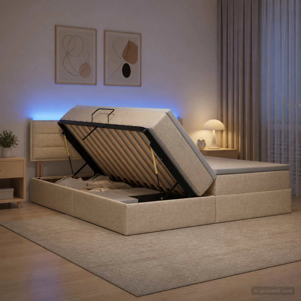 Letto con contenitore LED e materasso Crema 180 x 200 cm 3459340