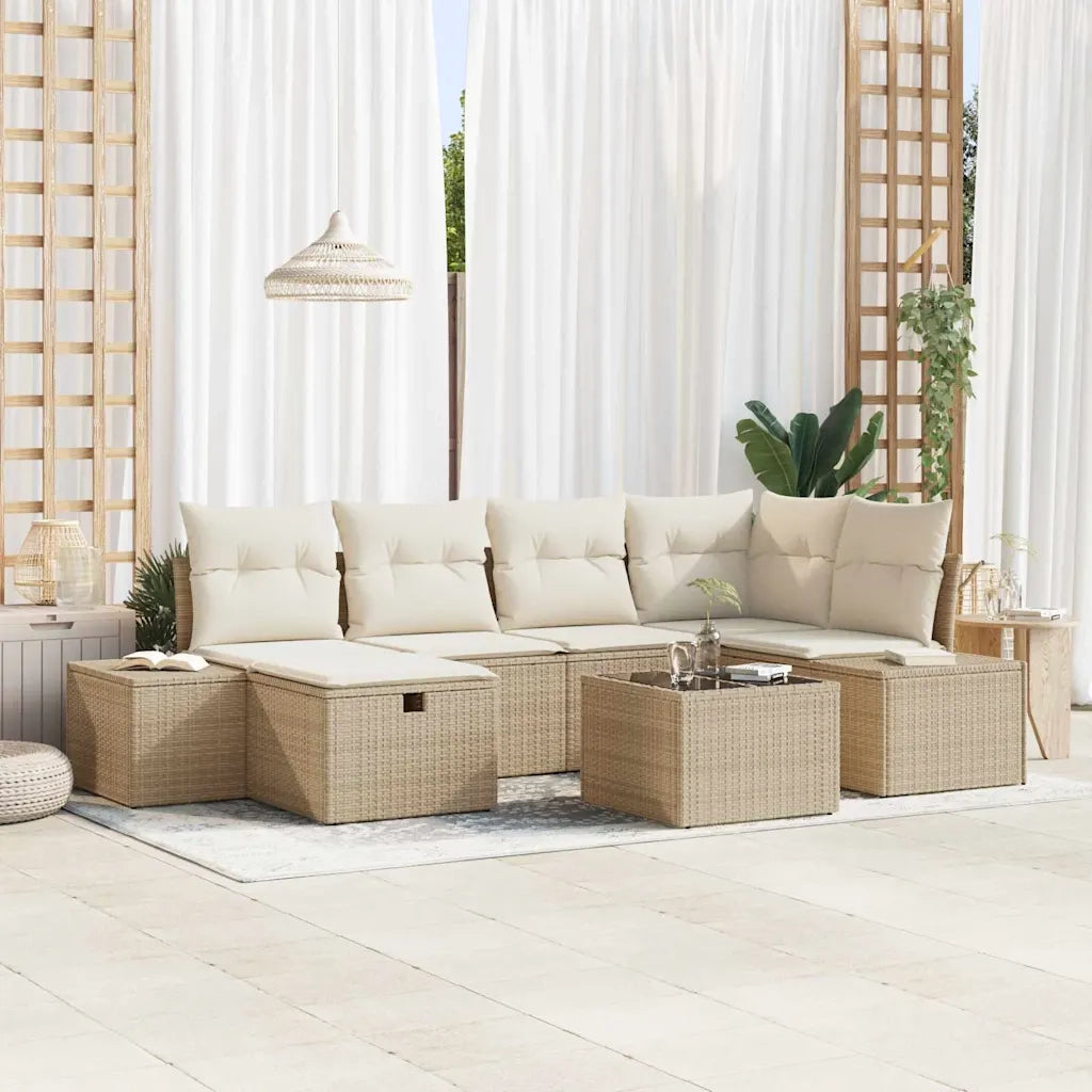 Set Divano da Giardino con cuscino 7 pcs Beige polyrattan 3359390