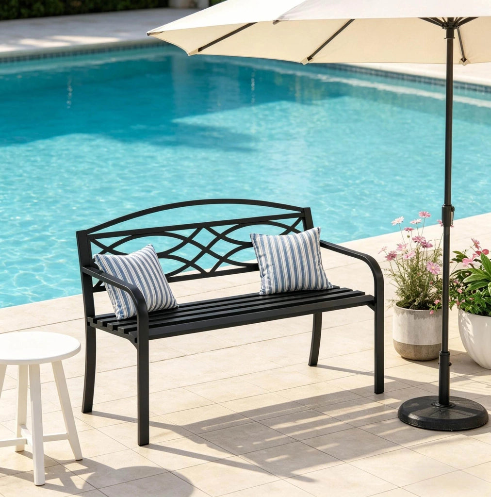 Panca da giardino in metallo nero con schienale 127,5 cm HAVRYA