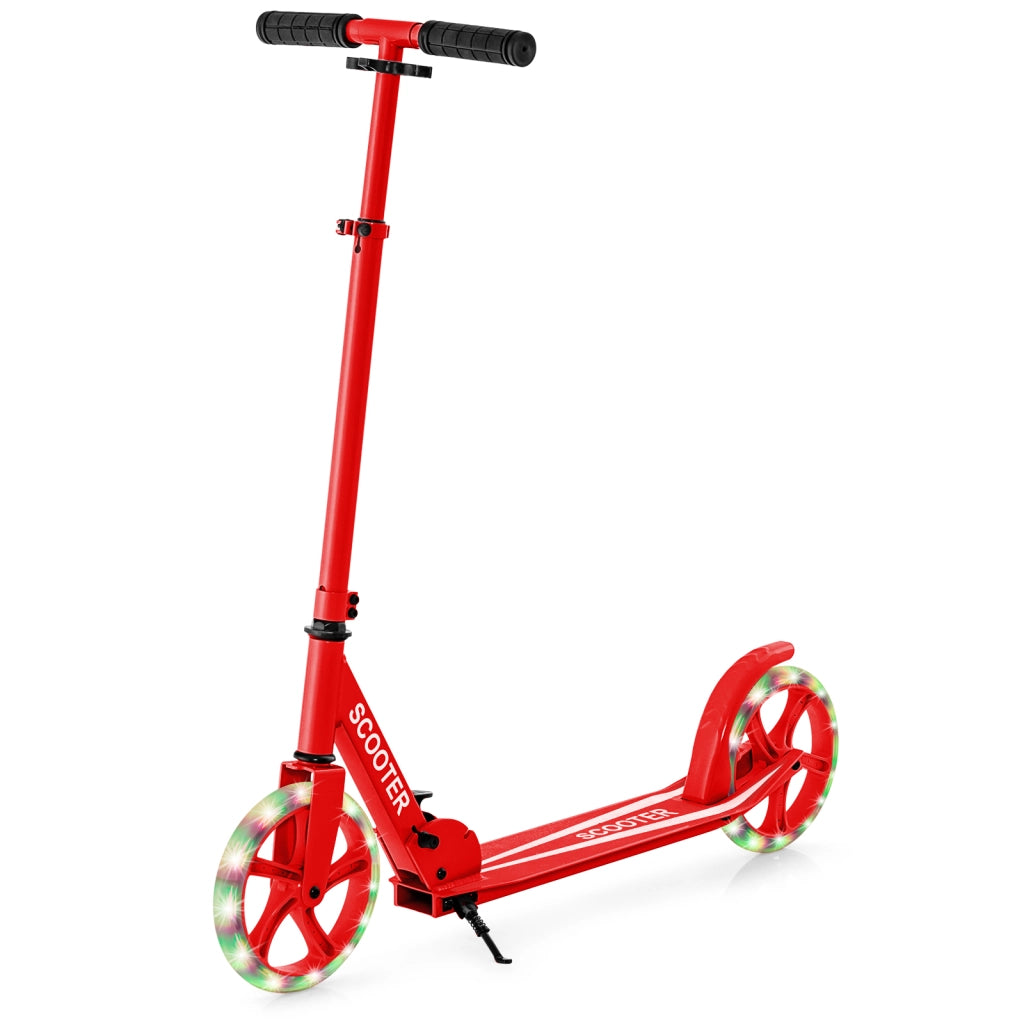 Monopattino per adolescenti e adulti con 2 ruote illuminate con freno carico 110kg, Monopattino pieghevole Rosso