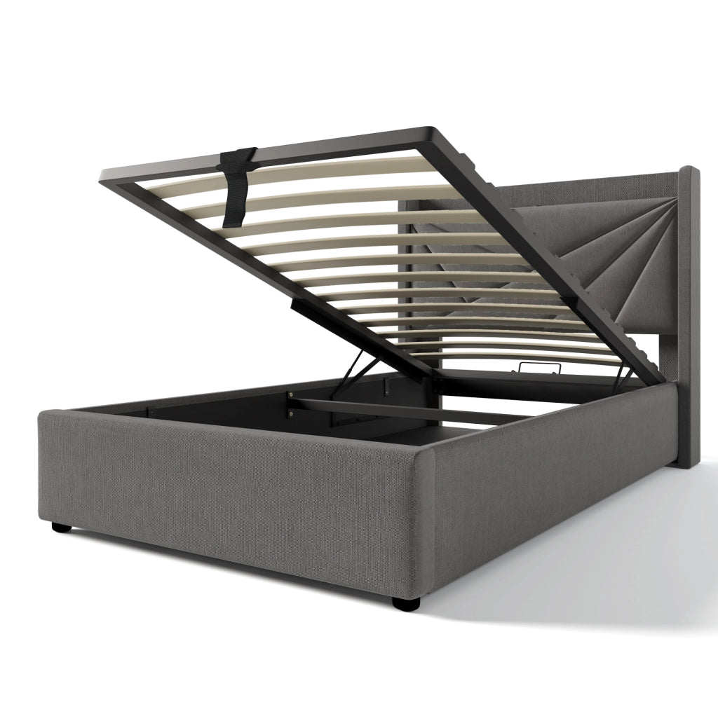 Letto singolo imbottito con contenitore 90x200 cm, USB e Type-C, grigio