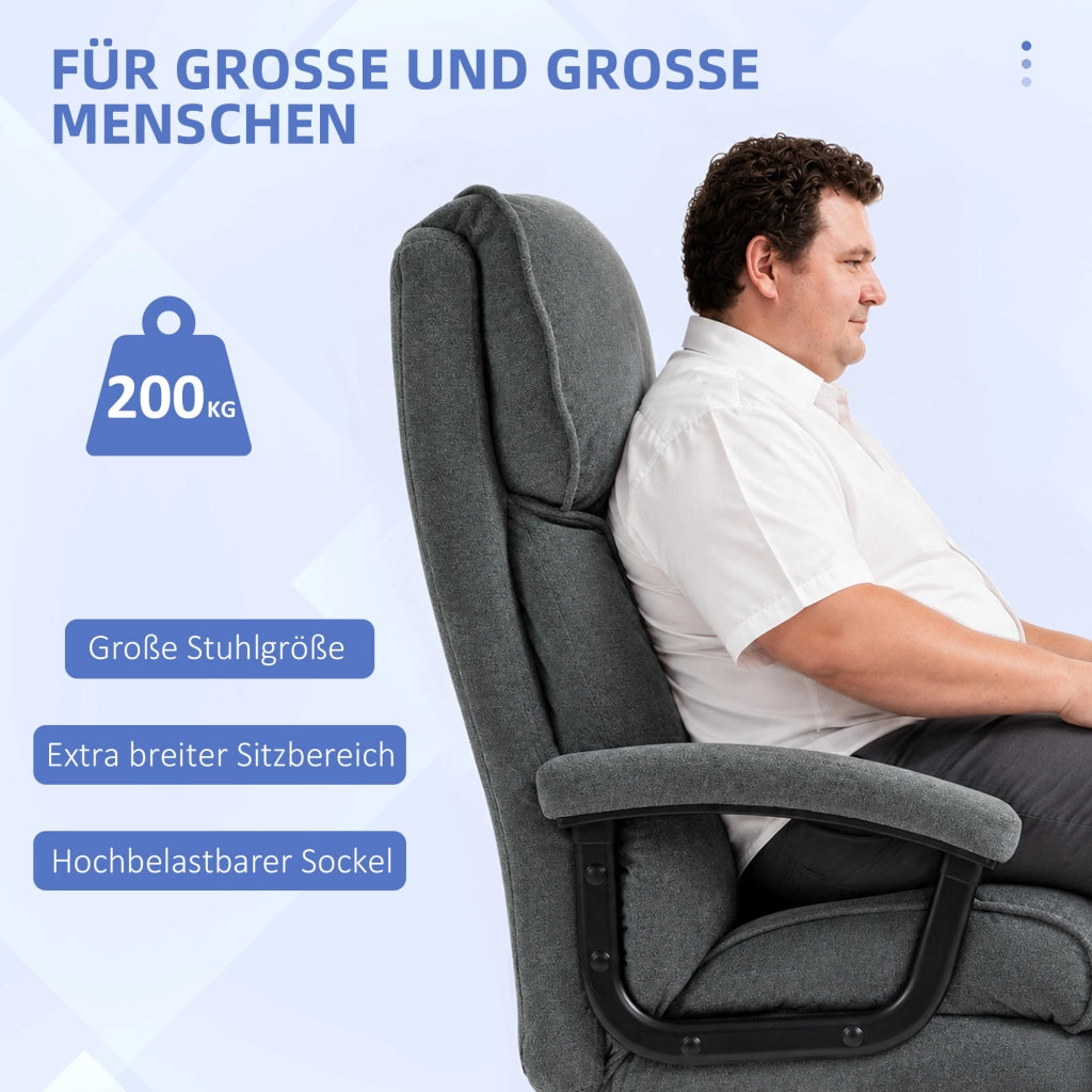Sedia da ufficio ergonomica per carichi pesanti, poltrona direzionale regolabile con ruote, portata 200 kg, in tessuto grigio chiaro