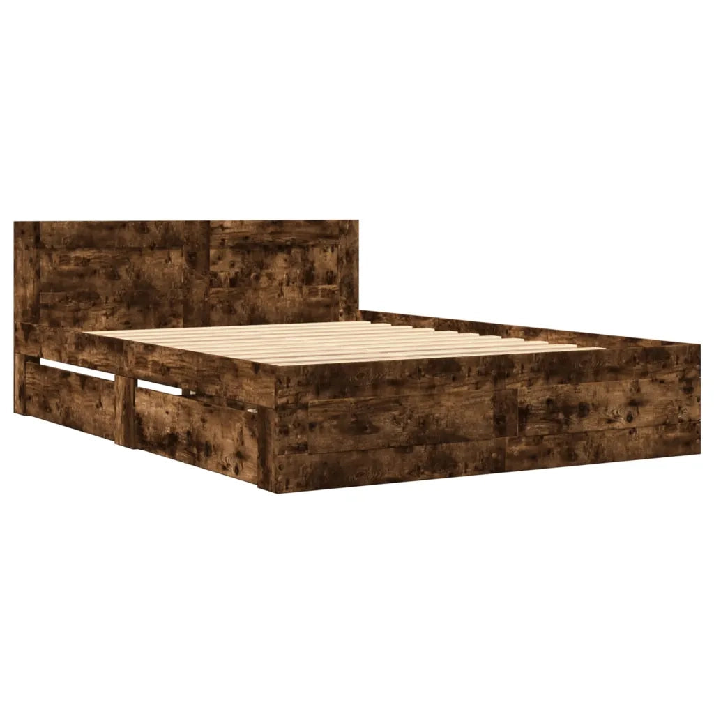 Giroletto con Testiera-Struttura Letto con testiera Rovere Fumo 120x190 cm Legno Multistrato 583209