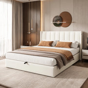 Letto imbottito 140 x 190 cm con LED, USB, vano contenitore e testiera regolabile