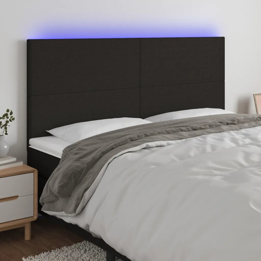 Testiera | Testata a LED Nera 180x5x118/128 cm in Tessuto