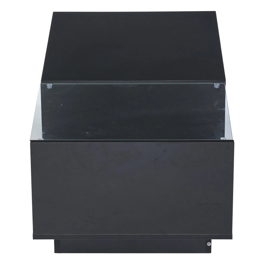 Tavolino da Caffè Alzabile con LED; Vano Nascosto e 2 Cassetti per Soggiorno in Truciolare Nero 100×50×33 cm