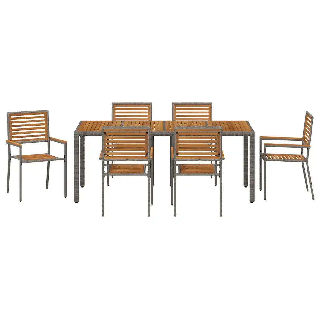 Set da Pranzo per Giardino 7 pcs Grigio e Marrone polyrattan