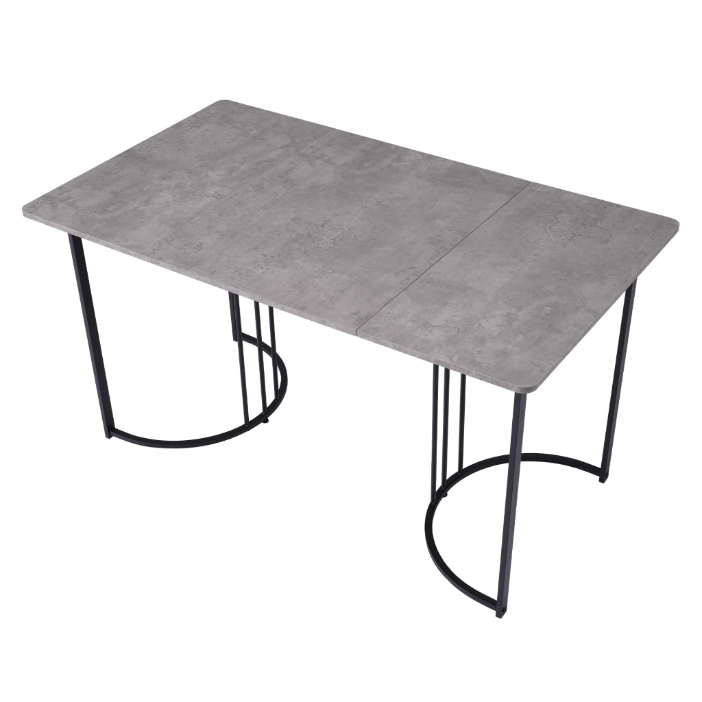 Tavolo da pranzo moderno con piano effetto marmo e gambe in metallo, per cucina e soggiorno, grigio, 140 × 80 × 75 cm
