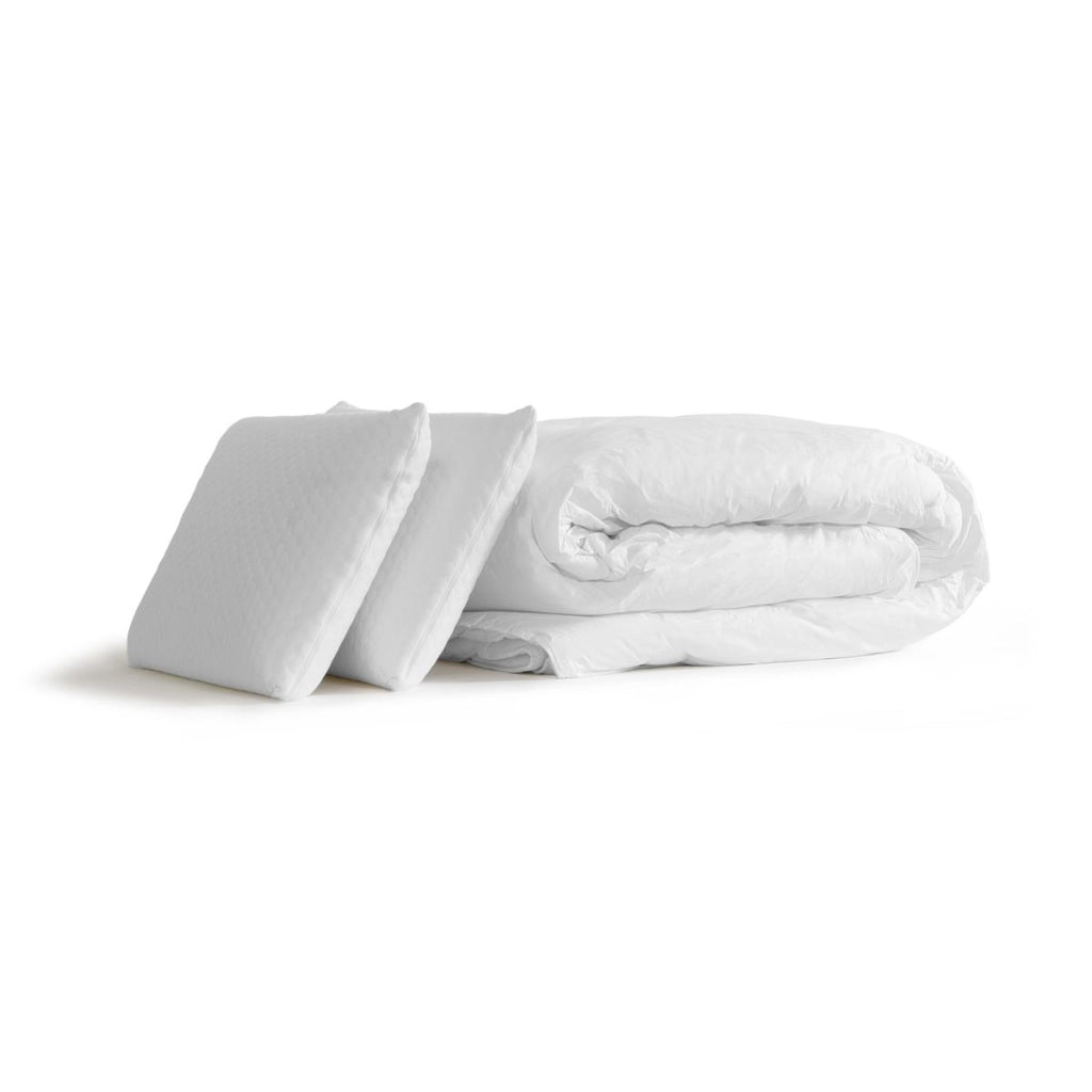 Pacchetto letto completo - Materasso 140x200cm + Box spring con doghe (kit) + 2 cuscini + Piumino - Actilatex Morpho