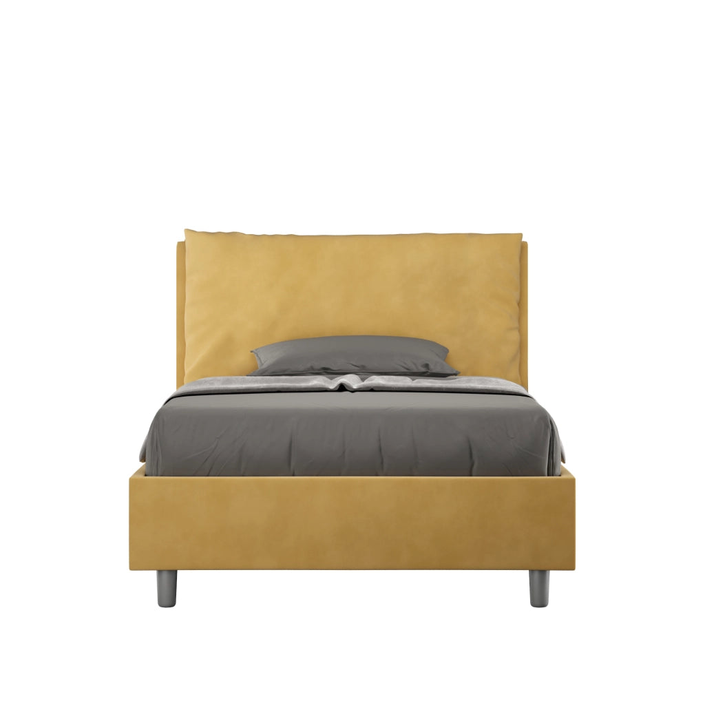BS COM Letto una piazza e mezza con rete imbottito 110x210 microfibra ocra