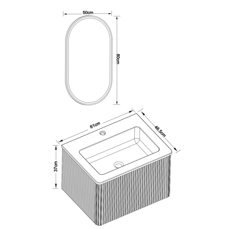 Set mobile bagno sospeso con lavabo, colonna laterale e specchio LED