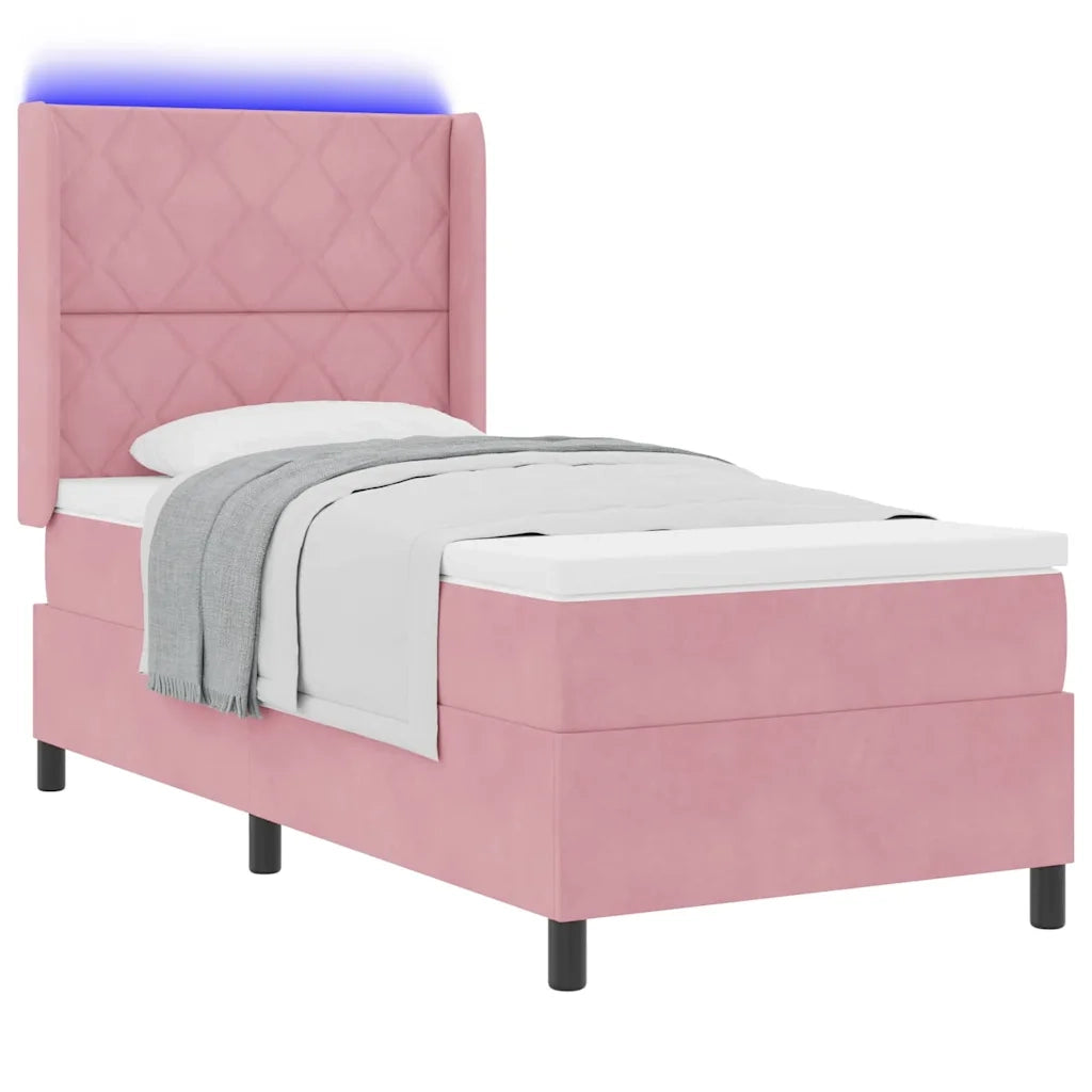 Letto a molle con materasso con led Rosa 100 x 200 cm Velluto