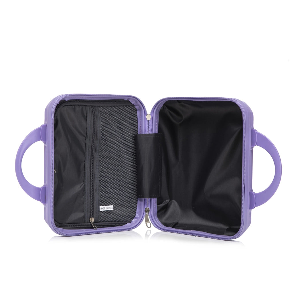 Set valigie rigide ABS blu e viola con trolley 14" e 19", con lucchetto a combinazione e beauty case 14"