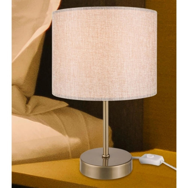 Lampada da tavolo Flora ASZ1496 con paralume cilindrico tessuto sabbia