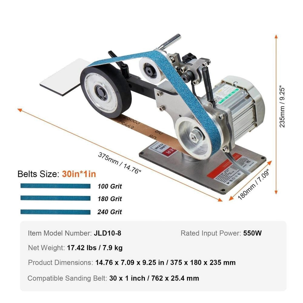 Belt Sander, 762x25.4mm Belt Polisher With Variable Speed And VFD, 550 W Polishing And Grinding Machine With 2 Grinding Shapes And 3 Grinding Belts For Metalworking, Knife Making