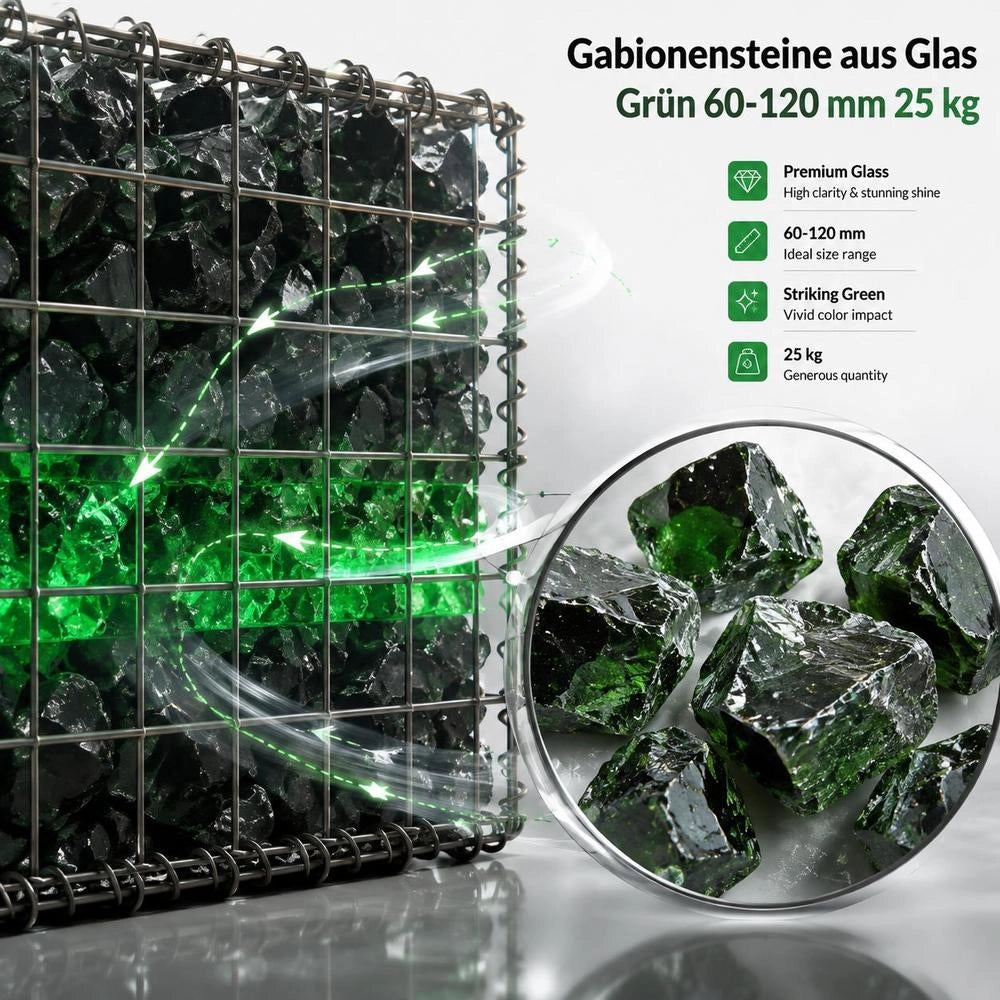 Green Glass Gabion Stones 60-120 Mm 25 Kg