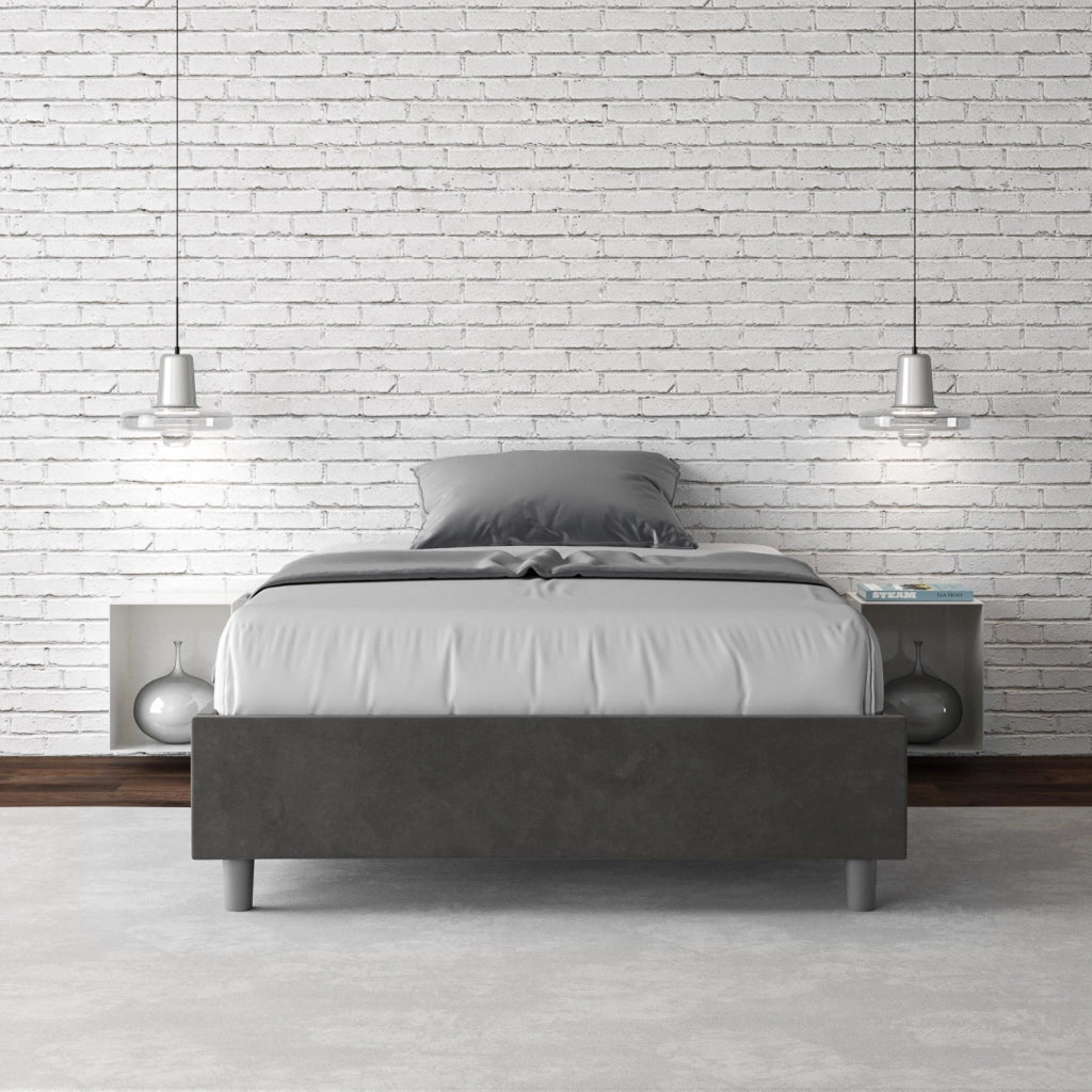 BS COM Letto una piazza e mezza contenitore imbottito 110x200 microfibra grigio