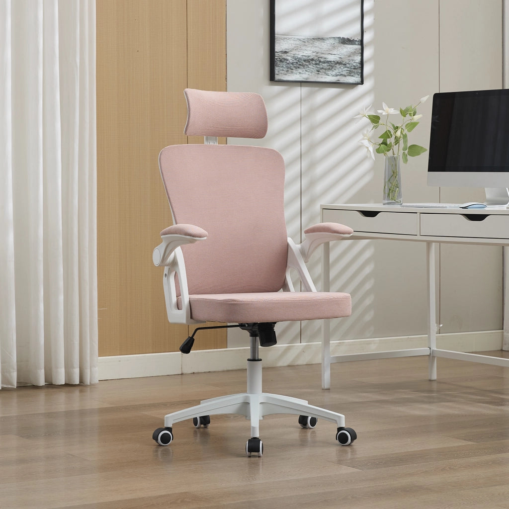 SEDIA UFFICIO in rete traspirante rosa con braccioli sollevabili e altezza regolabile