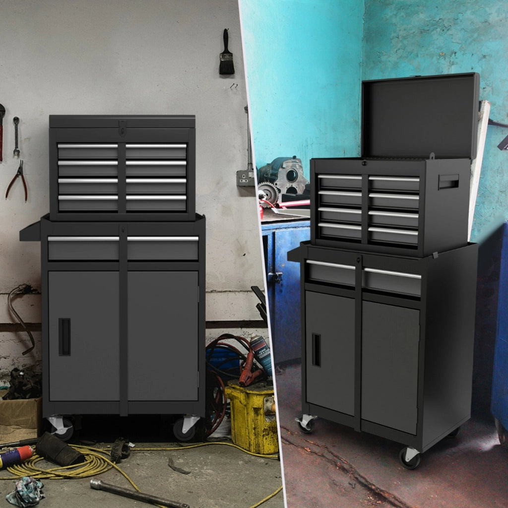 Cassettiera portautensili a 5 cassetti-Armadio portautensili con ruote bloccabili ripiano regolabile Grigio e Nero