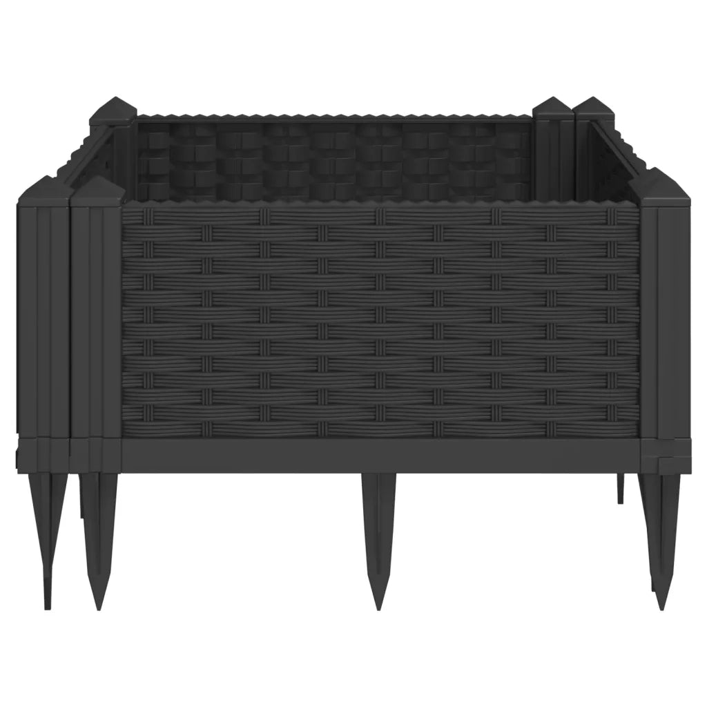 Fioriera da Giardino con Picchetti-Vaso da Esterno-Fioriera da Giardino Fissabile Nera 42,5x42,5x28,5 cm PP