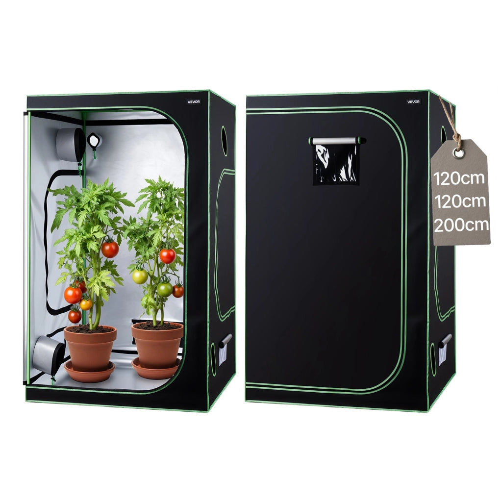 Tenda da Coltivazione Indoor HX120120200 in Tessuto Oxford 600D Mylar Riflettente Nero e Verde per Piante e Fiori 120x120x200 cm